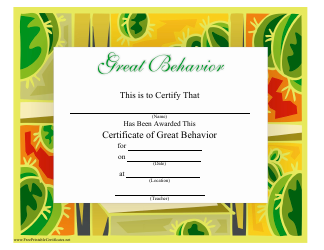 &quot;Great Behavior Certificate Template&quot;