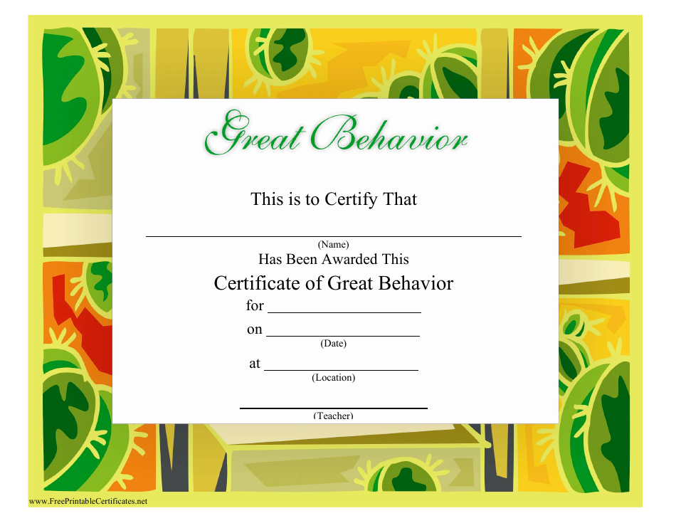 Image preview of Great Behavior Certificate Template - Varicolored
