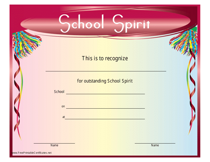 Outstanding School Spirit Certificate Template