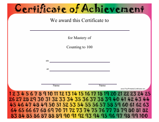 &quot;Mastery of Counting to 100 Certificate Template&quot;