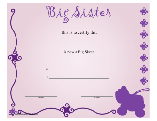 Document preview: Big Sister Certificate Template