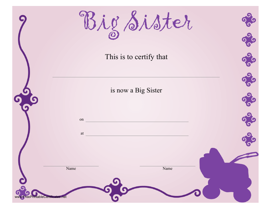 Big Sister Certificate Template Image Preview