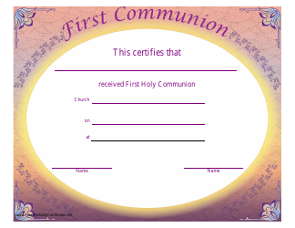 Document preview: First Holy Communion Certificate Template - Pink