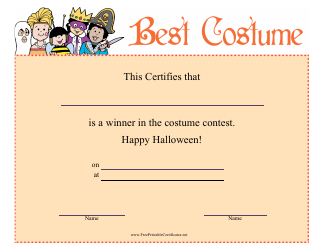 Document preview: Best Halloween Costume Certificate Template