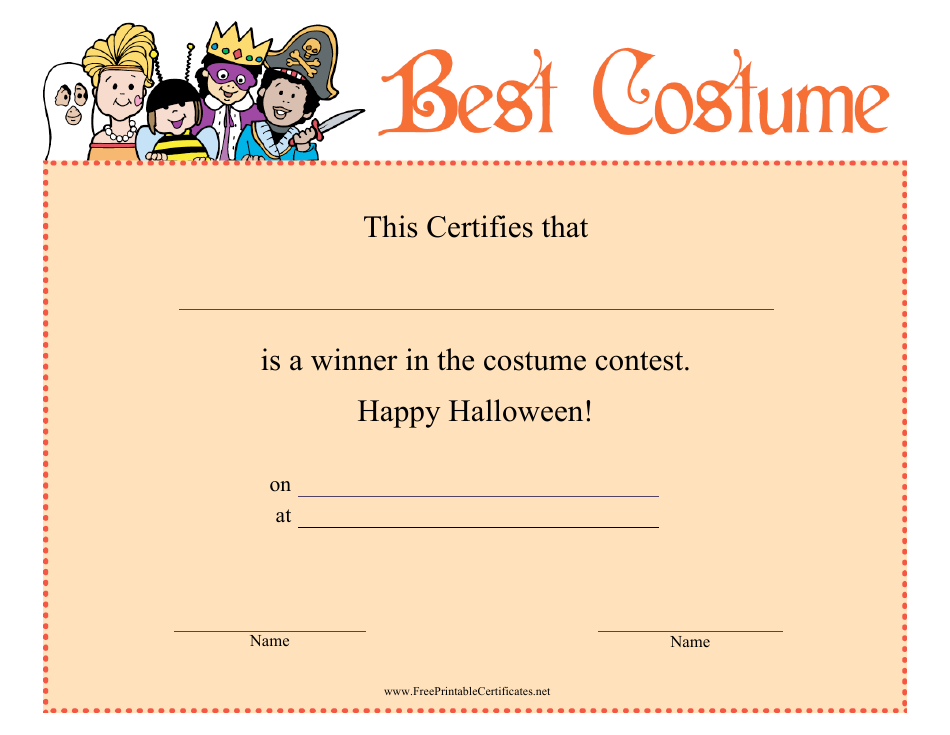 Best Halloween Costume Certificate Template - Preview Image