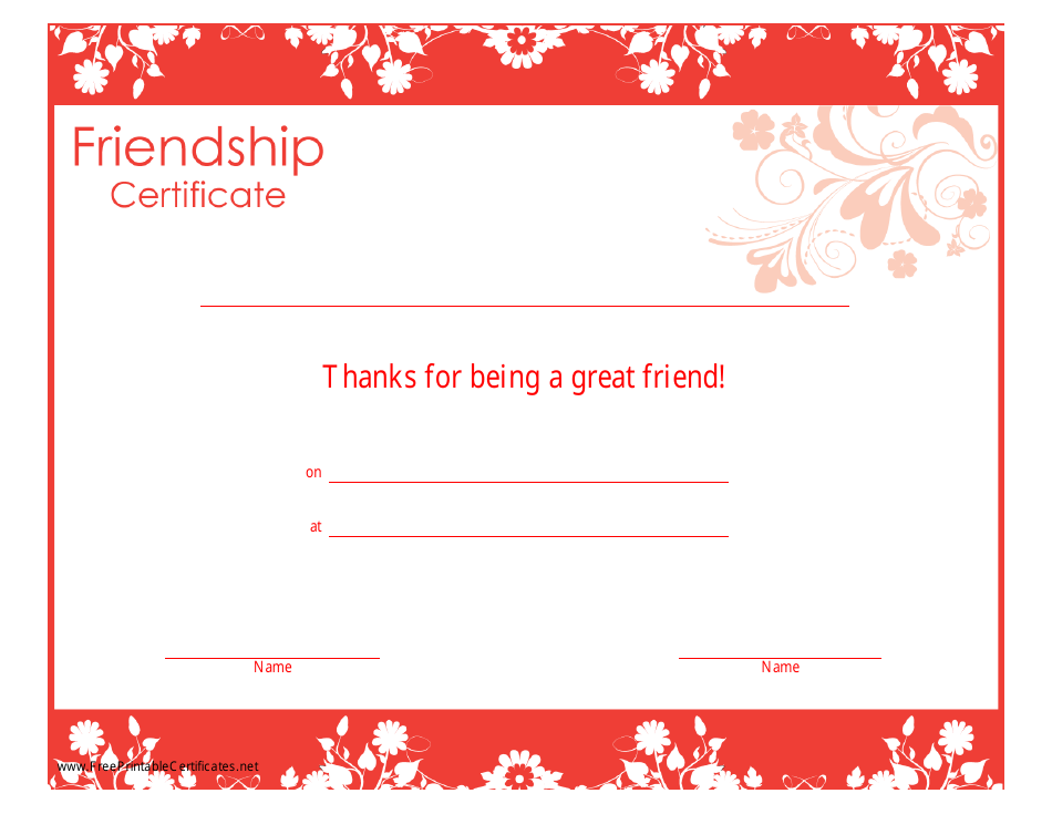 Friendship Certificate Template - Red