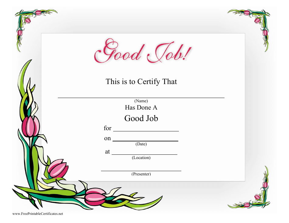 Tulips on a Good Job Certificate Template