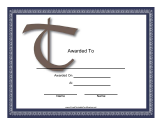 Document preview: Monogram T Certificate Template