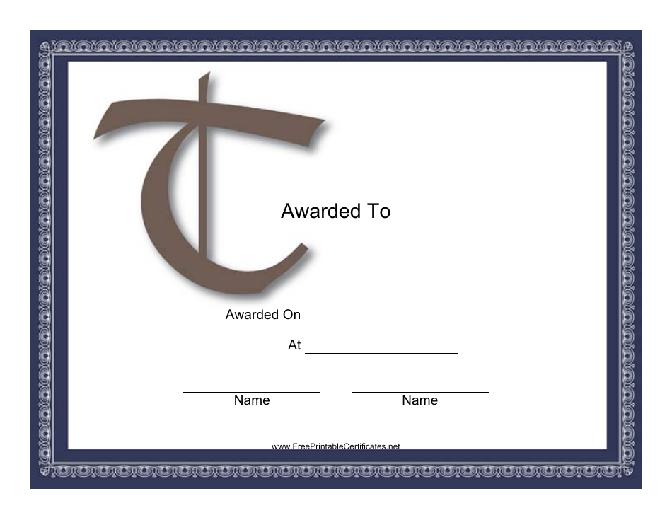 Monogram T Certificate Template - Award Template in Golden Monogram Style