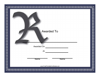 Document preview: Monogram R Award Certificate Template