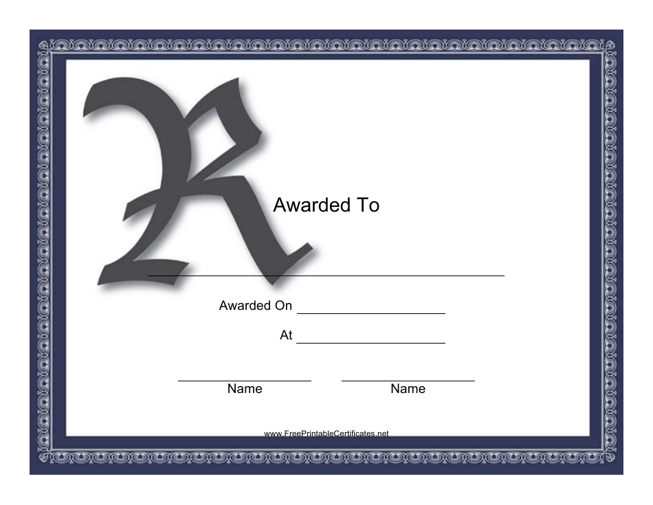 Monogram R Award Certificate Template, Page 1