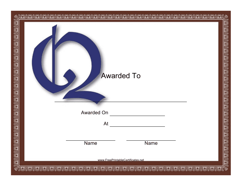 Monogram Q certificate template preview