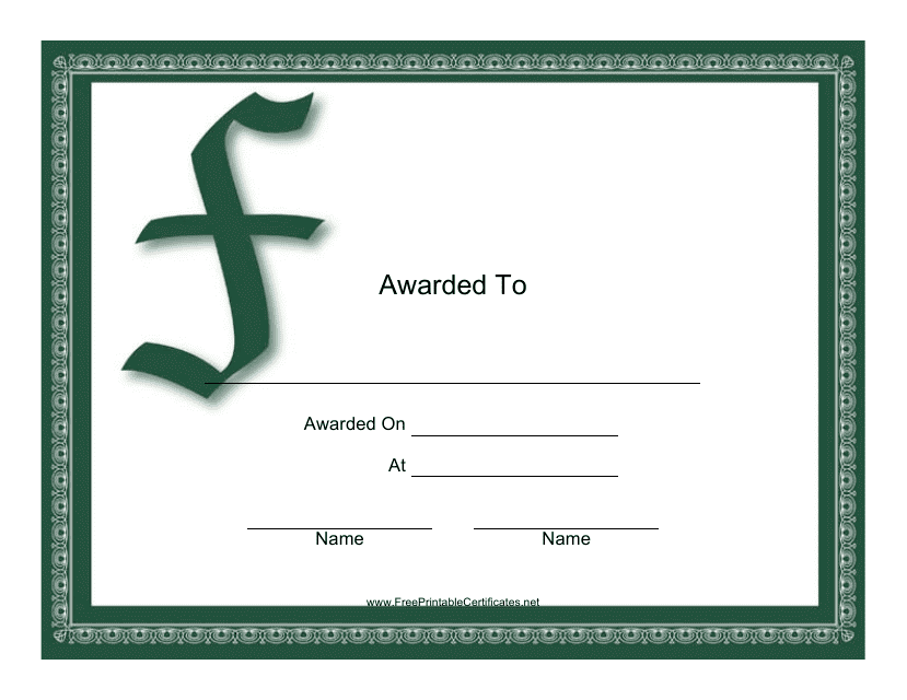Monogram F Certificate Template