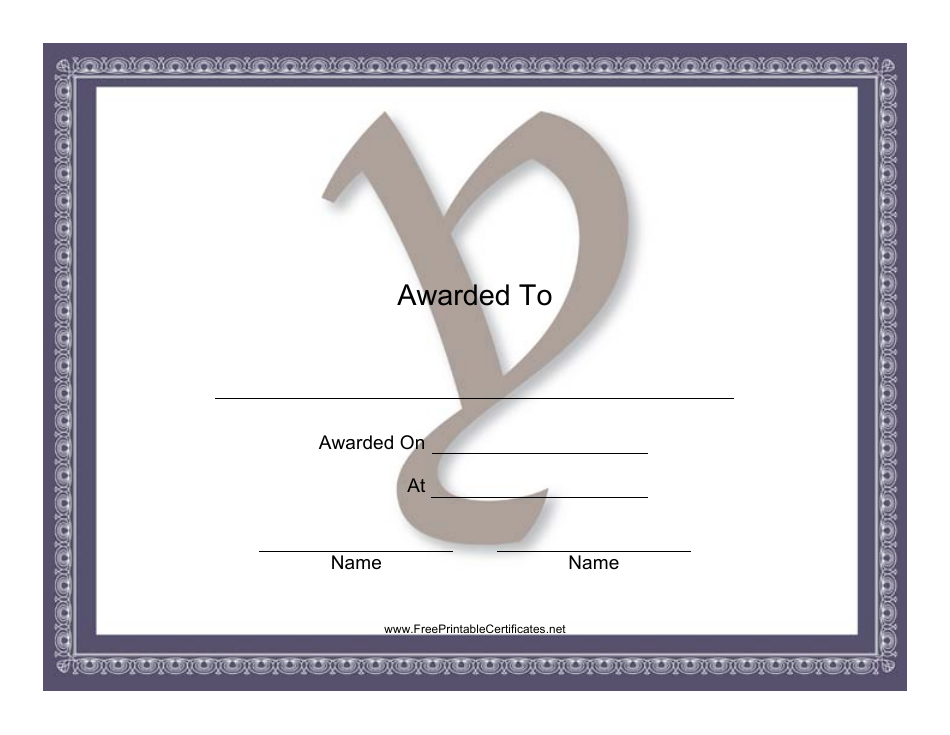 Preview image of Centered Y Monogram Certificate Template