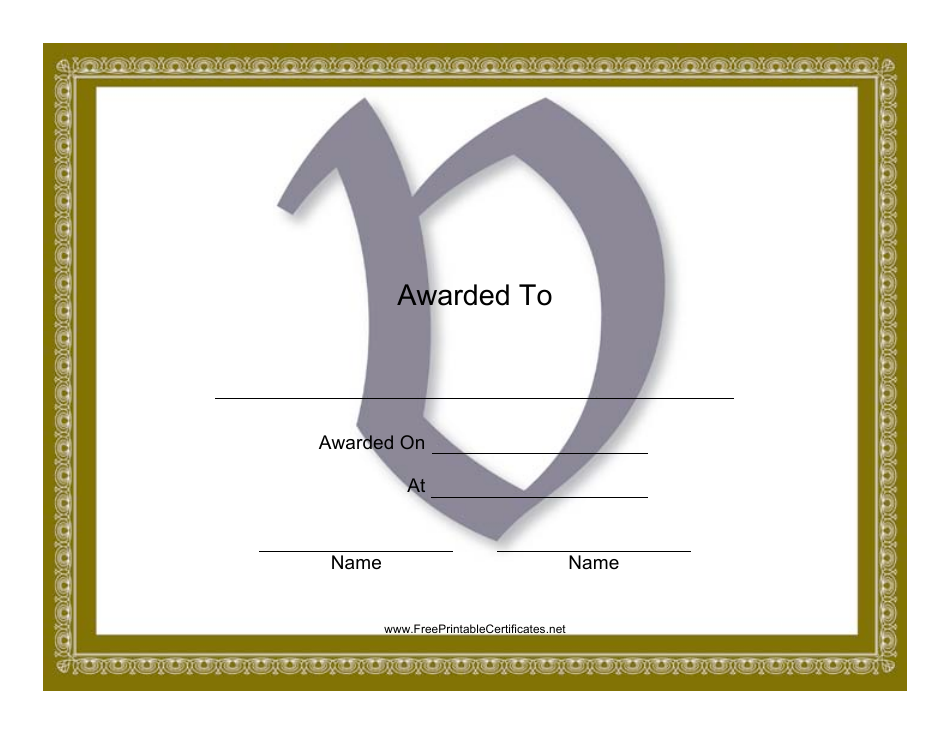 Centered V Monogram Certificate Template - Image Preview