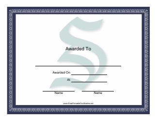 Document preview: Centered S Monogram Certificate Template