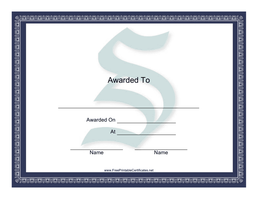 Centered S Monogram Certificate Template Preview