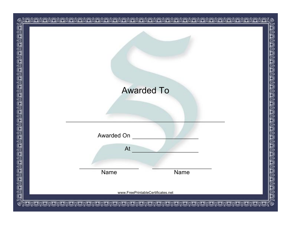 Centered S Monogram Certificate Template Preview