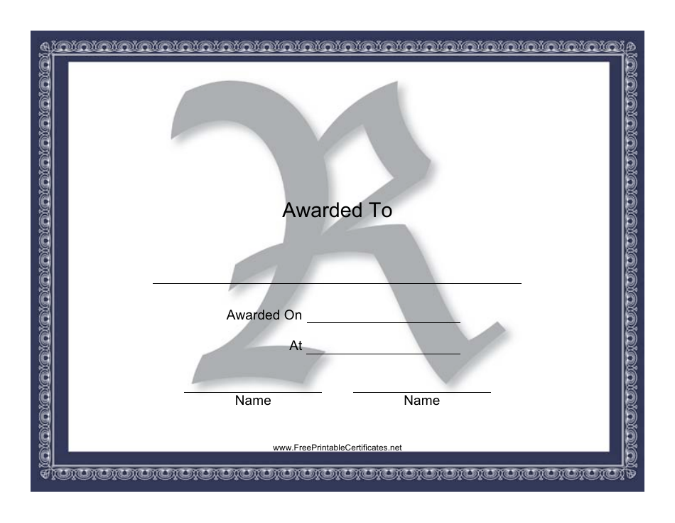 Centered R Monogram Certificate Template Preview