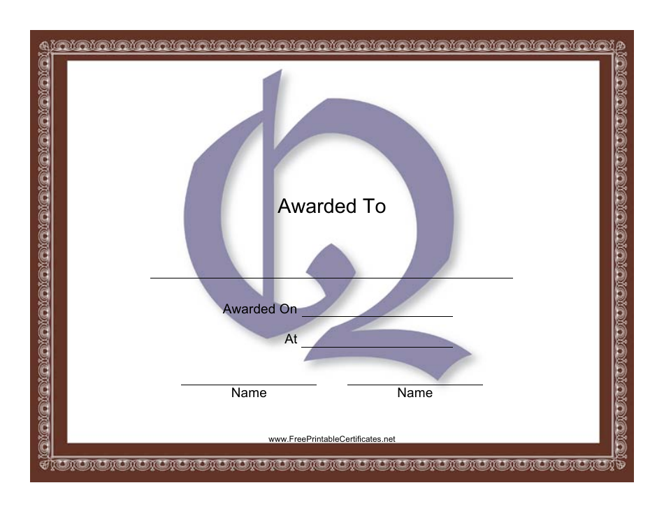Centered Q Monogram Certificate Template, Page 1
