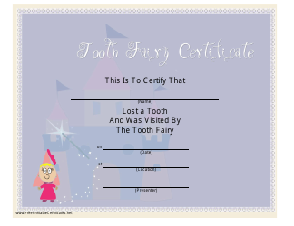 Document preview: Tooth Fairy Certificate Template - Violet
