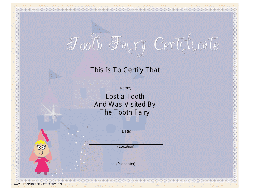 Tooth Fairy Certificate Template with a Beautiful Violet Color Scheme. Customize with Your Child's Name and Date. Perfect for Celebrating lost teeth and buiding excitement!