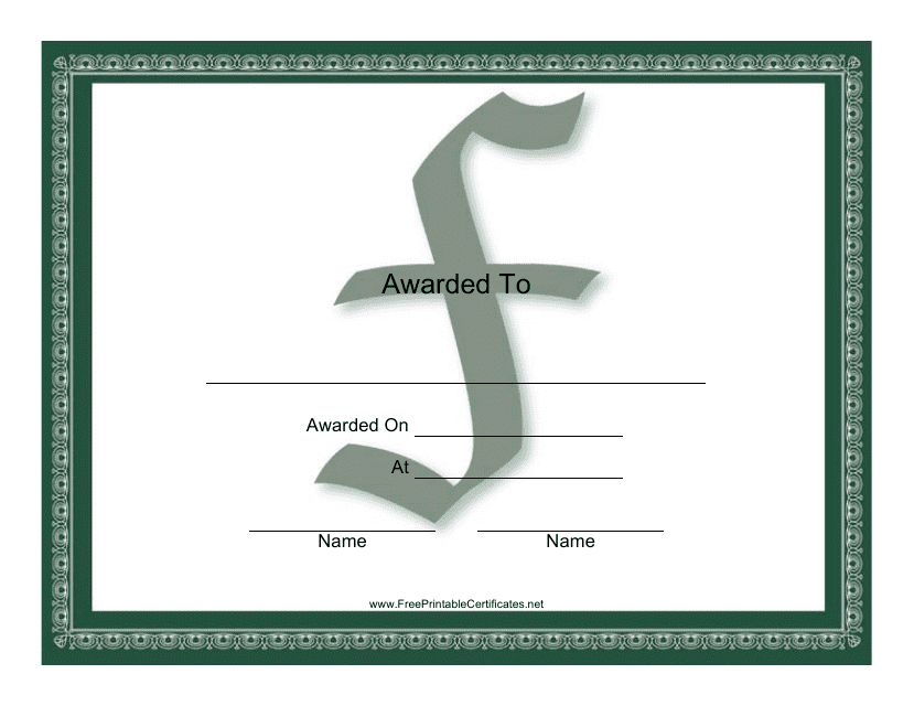 Centered F Monogram Certificate Template - Elegant Design with Letter F Monogram