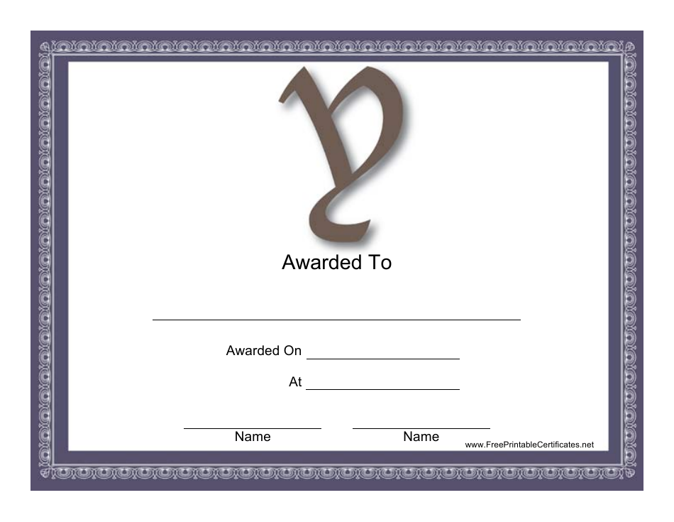 Y Monogram Certificate Template, Page 1
