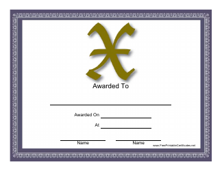 Document preview: X Monogram Certificate Template