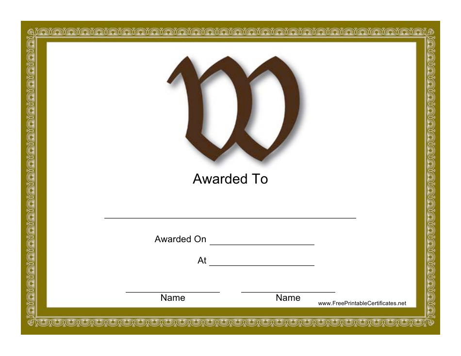 W Monogram Certificate Template Preview Image