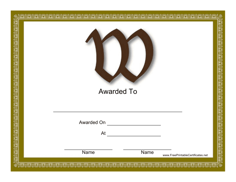 W Monogram Certificate Template Preview Image