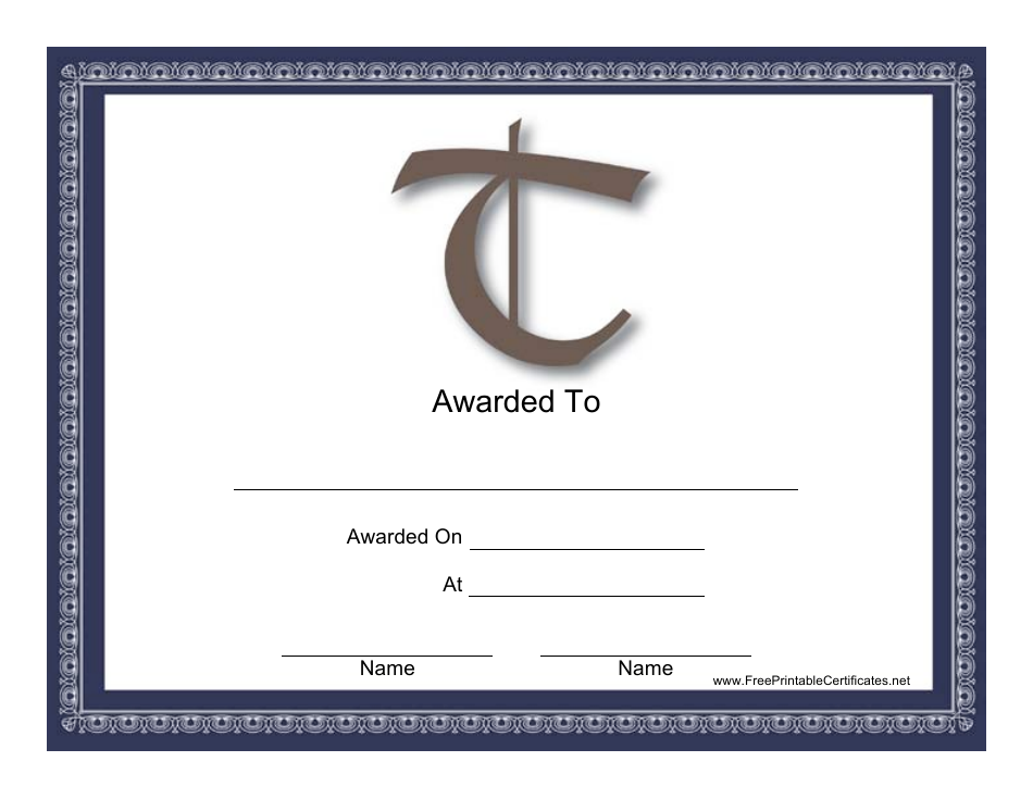 T Monogram Certificate Template Design