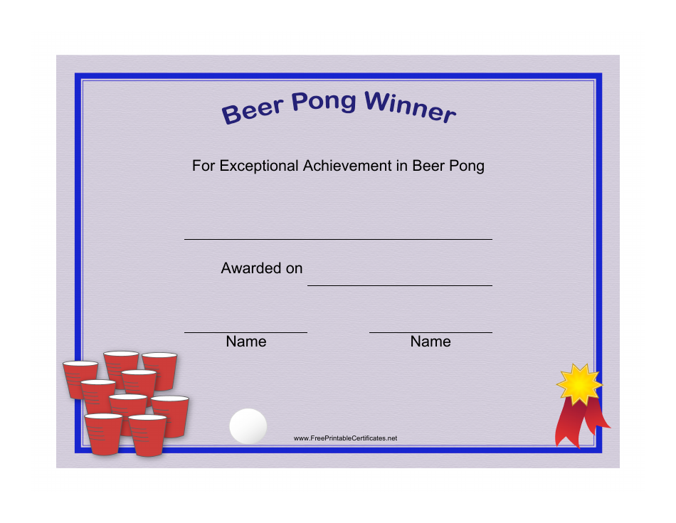 Beer Pong Winner Certificate Template, Page 1