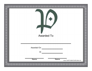 Document preview: P Monogram Certificate Template
