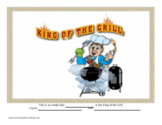 Document preview: King of the Grill Certificate Template