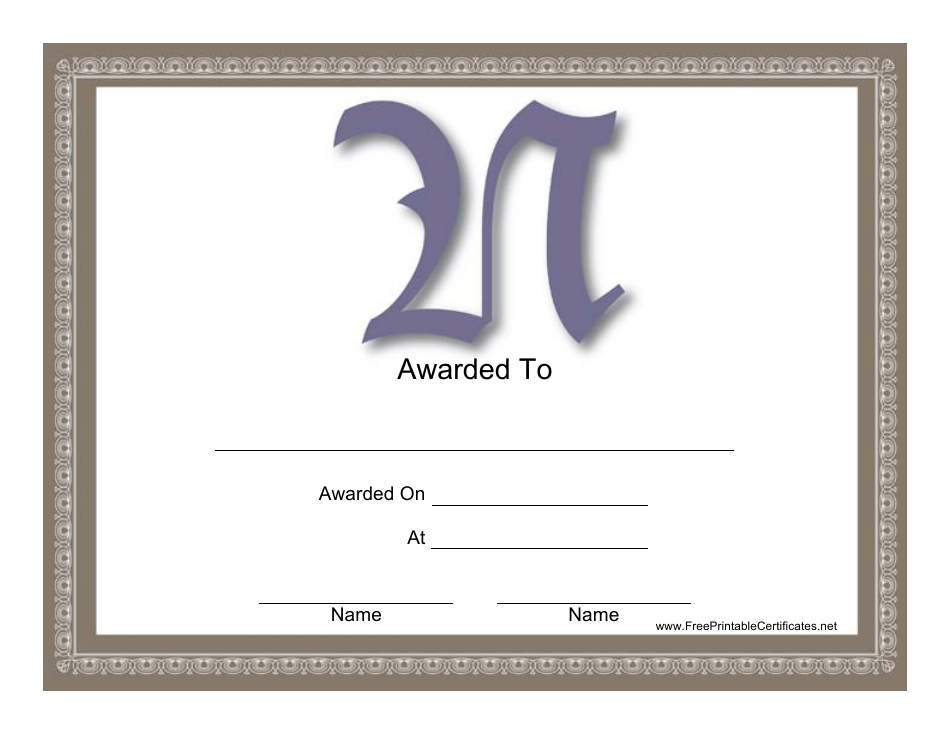 N Monogram Certificate Template - Download customizable certificate template with elegant N monogram design.
