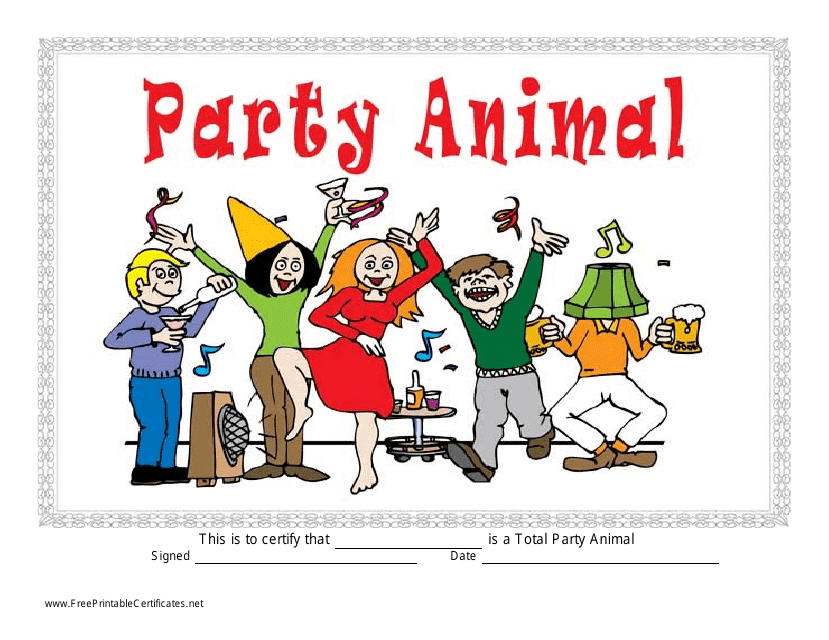Party Animal Certificate Template Preview