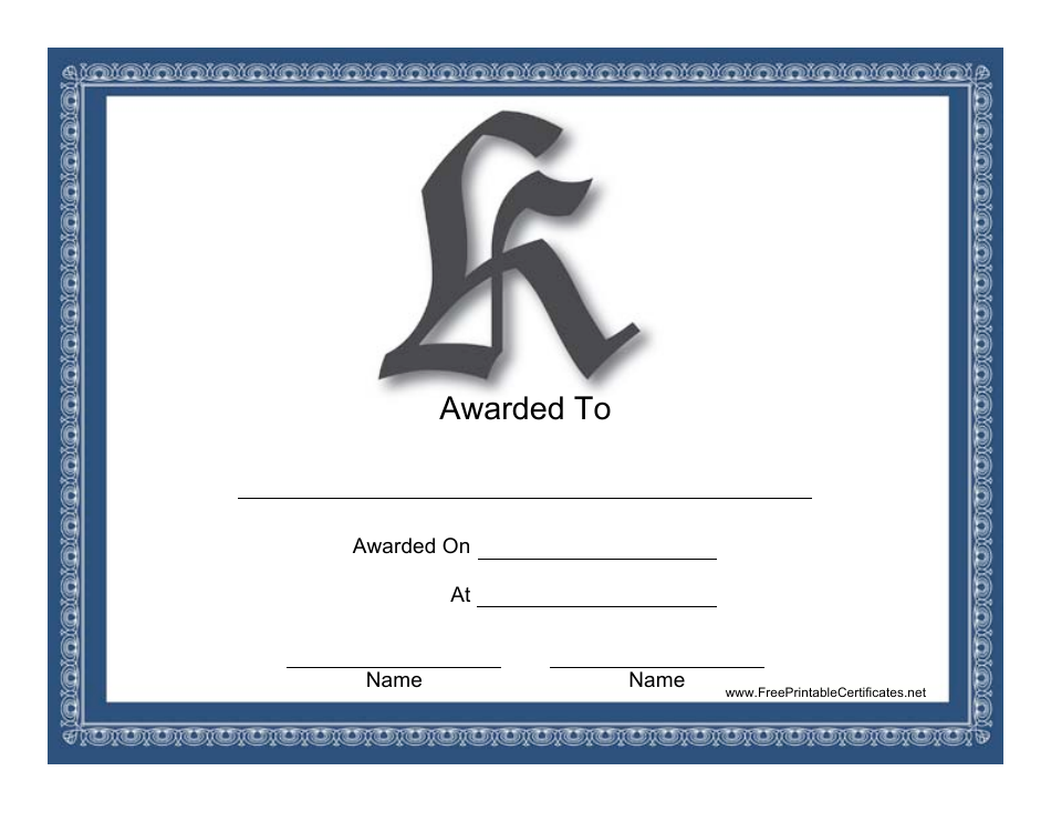 The K Monogram Certificate Template image preview.