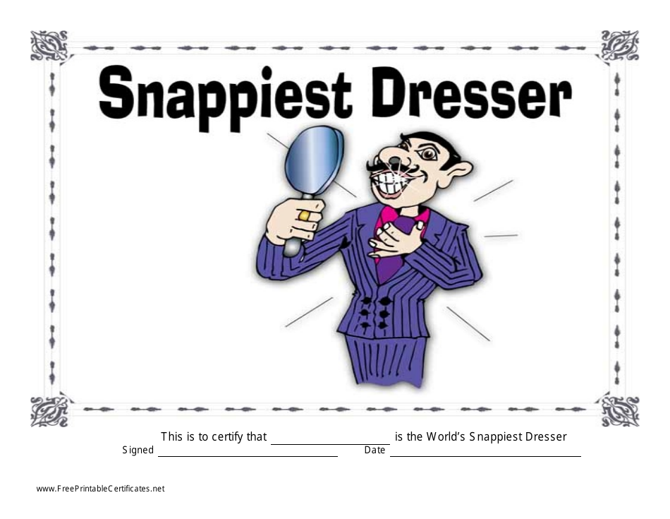 Snappiest Dresser Certificate Template - customizable and stylish design