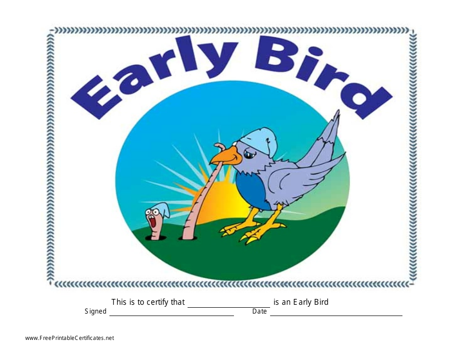 Early Bird Certificate Template Preview Image