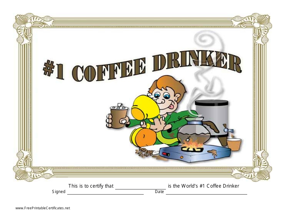 Number 1 Coffee Drinker Certificate Template - Sample Image