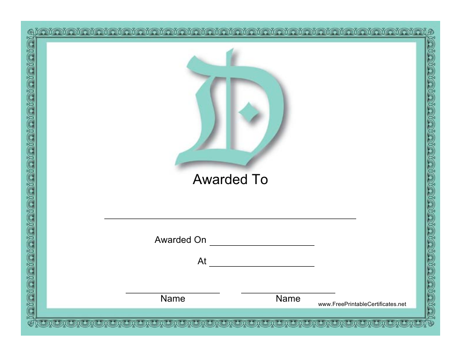 D monogram certificate template with elegant design.