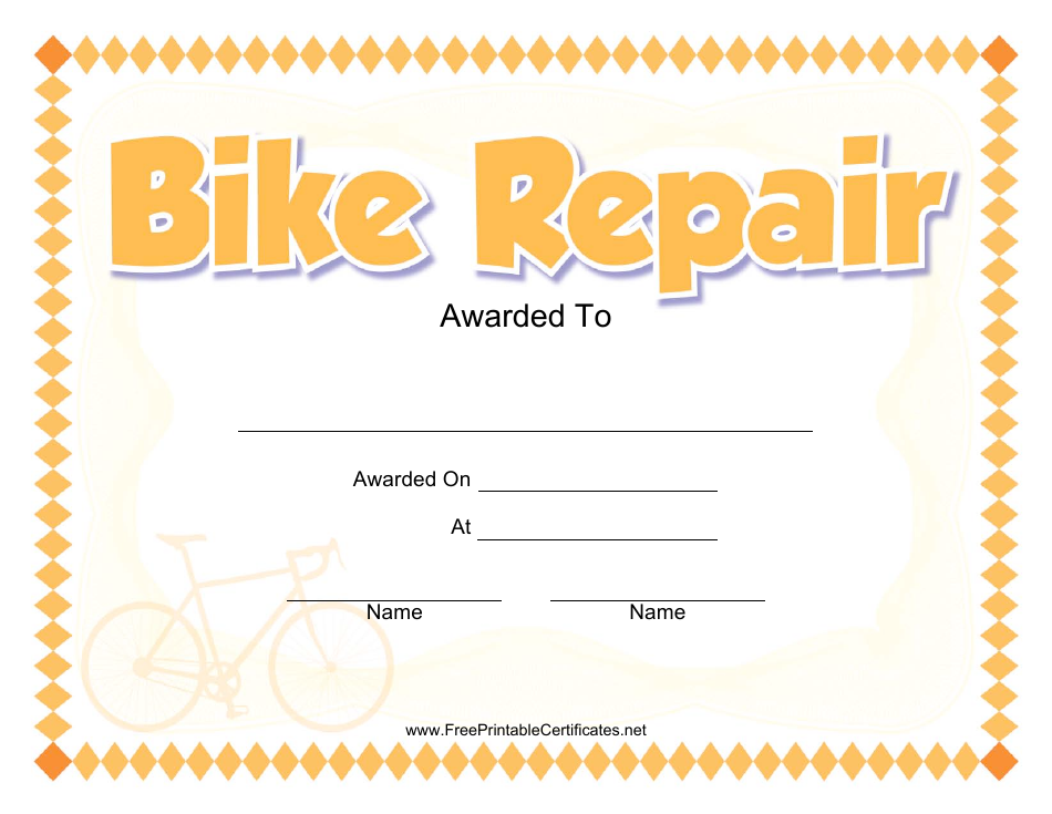 Bike Repair Award Certificate Template, Page 1
