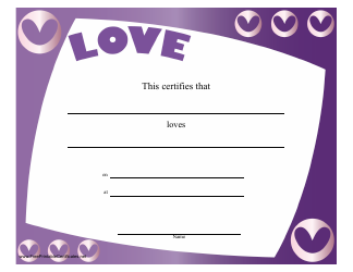 Document preview: Love Certificate Template - Lilac Background