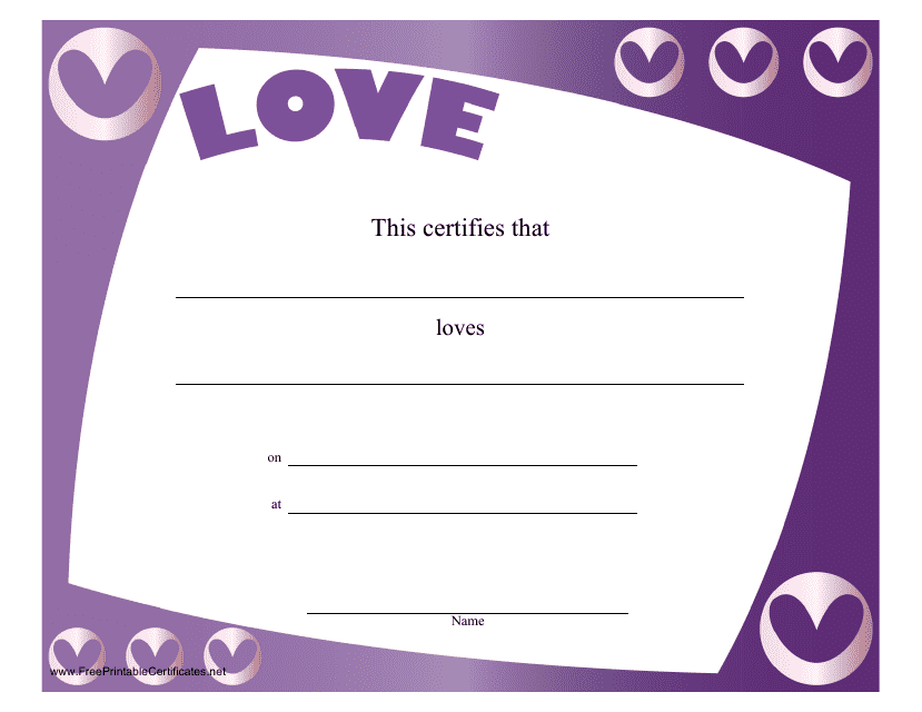 Love Certificate Template with Lilac Background