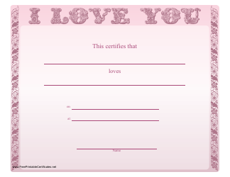 &quot;Love You Certificate Template - Pink Background&quot;