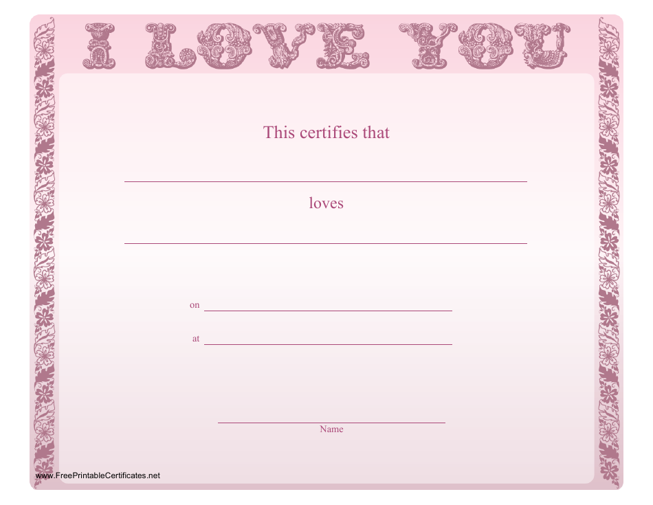 Love You Certificate Template - Pink Background, Page 1