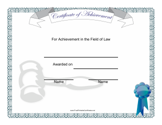 Document preview: Field of Law Achievement Certificate Template