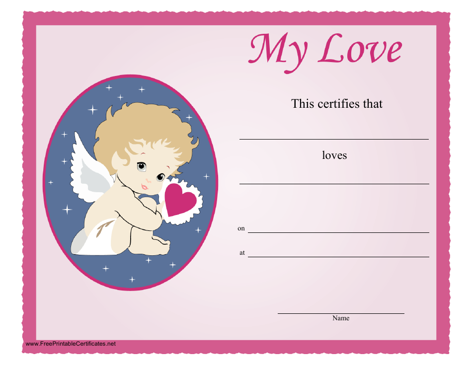 Love Cupid Certificate Template - Customizable Design