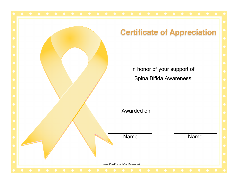 Spina Bifida Awareness Certificate of Appreciation Template, Page 1